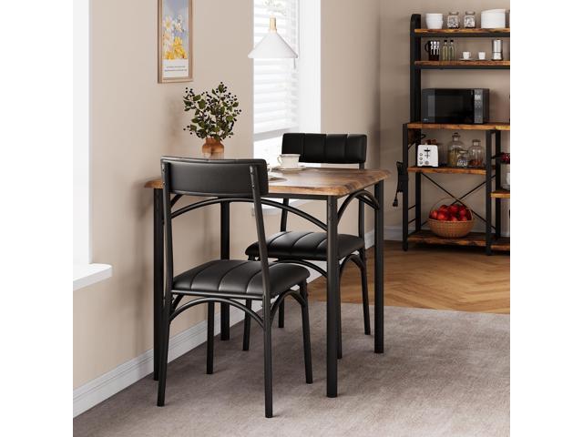 3-Piece Dining Table Set for 2, Kitchen Table Set with 2 Upholstered Chairs, Square Dining Table Set for Apartment, Studio, Small Space, Brown