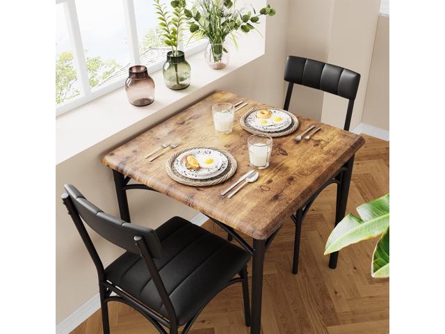 3-Piece Dining Table Set for 2, Kitchen Table Set with 2 Upholstered Chairs, Square Dining Table Set for Apartment, Studio, Small Space, Brown