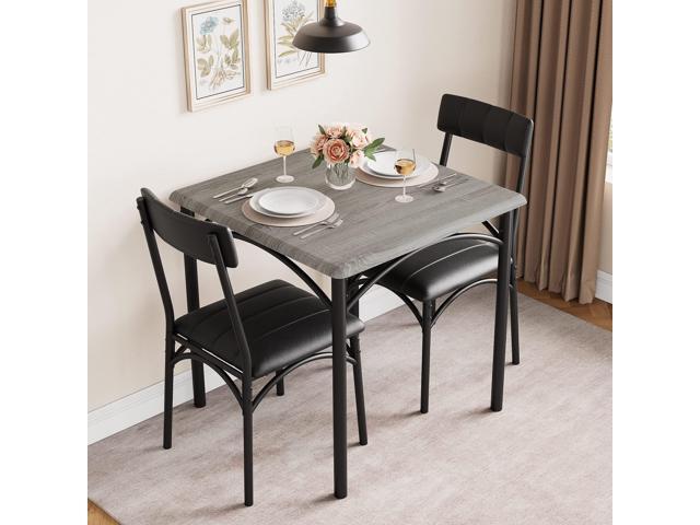 3-Piece Dining Table Set for 2, Kitchen Table Set with 2 Upholstered Chairs, Square Dining Table Set for Apartment, Studio, Small Space, Gray