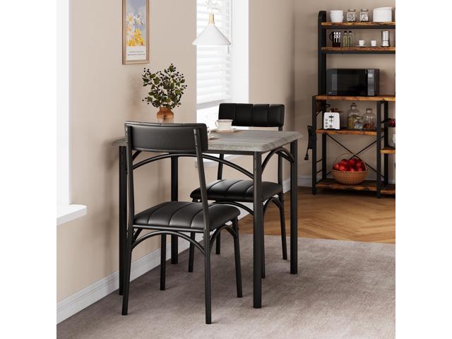 3-Piece Dining Table Set for 2, Kitchen Table Set with 2 Upholstered Chairs, Square Dining Table Set for Apartment, Studio, Small Space, Gray