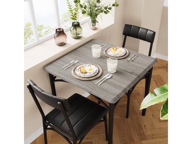 3-Piece Dining Table Set for 2, Kitchen Table Set with 2 Upholstered Chairs, Square Dining Table Set for Apartment, Studio, Small Space, Gray