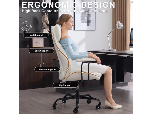 Office Chair, Leather Desk Chair with Rubber Wheels, Ergonomic Computer Chair 500 LBS with Lumbar Support, High Back Executive Chair for Modern...