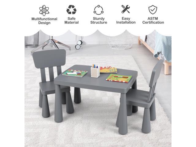 Costzon Kids Table and Chairs, 3 Piece Plastic Easy Clean Children Activity Desk for Reading, Drawing, Snack Time, Arts Crafts, Preschool,...
