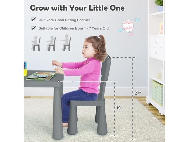 Costzon Kids Table and Chairs, 3 Piece Plastic Easy Clean Children Activity Desk for Reading, Drawing, Snack Time, Arts Crafts, Preschool,...