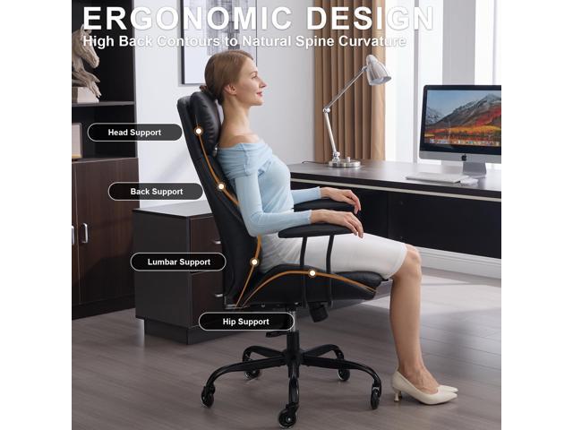 Office Chair, Leather Desk Chair with Rubber Wheels, Ergonomic Computer Chair 500 LBS with Lumbar Support, High Back Executive Chair for Modern...