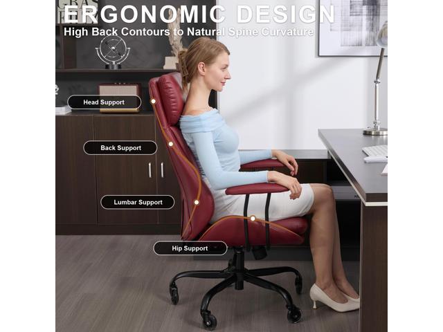 Office Chair, Leather Desk Chair with Rubber Wheels, Ergonomic Computer Chair 500 LBS with Lumbar Support, High Back Executive Chair for Modern...