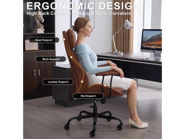 Office Chair, Leather Desk Chair with Rubber Wheels, Ergonomic Computer Chair 500 LBS with Lumbar Support, High Back Executive Chair for Modern...