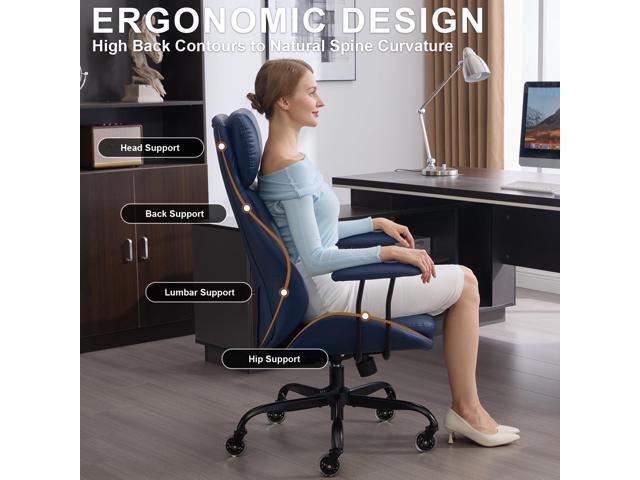 Office Chair, Leather Desk Chair with Rubber Wheels, Ergonomic Computer Chair 500 LBS with Lumbar Support, High Back Executive Chair for Modern...