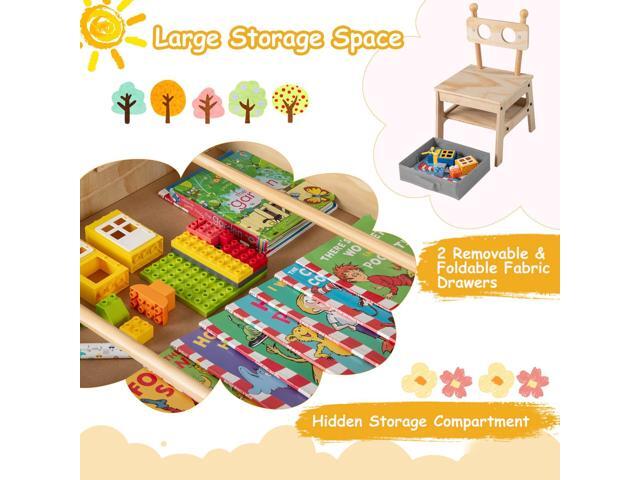 Costzon Kids Table and Chairs, 3 in 1 Wooden Activity Toddler Desk w/Reversible Whiteboard & Chalkboard, Hidden Space and Drawers for Arts, Crafts,...
