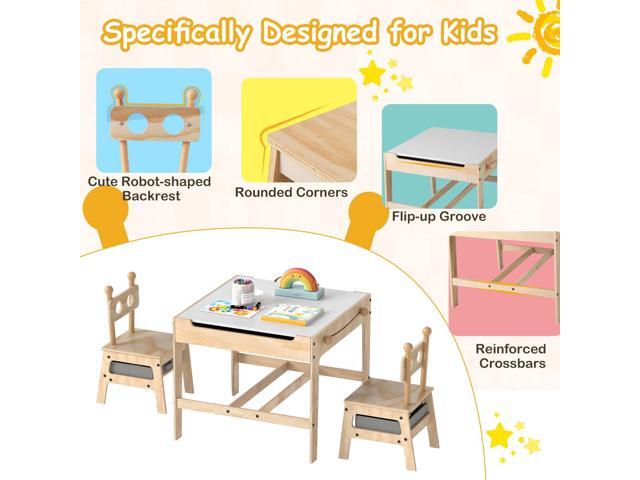 Costzon Kids Table and Chairs, 3 in 1 Wooden Activity Toddler Desk w/Reversible Whiteboard & Chalkboard, Hidden Space and Drawers for Arts, Crafts,...