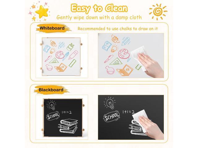 Costzon Kids Table and Chairs, 3 in 1 Wooden Activity Toddler Desk w/Reversible Whiteboard & Chalkboard, Hidden Space and Drawers for Arts, Crafts,...