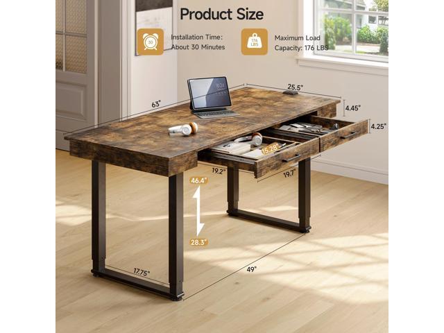 ONBRILL Standing Desk with Drawers, 63x26 Inches Rectangle Electric Stand Up Desk with Dual Motor, Adjustable Height from 28-46 Inch for Home &...