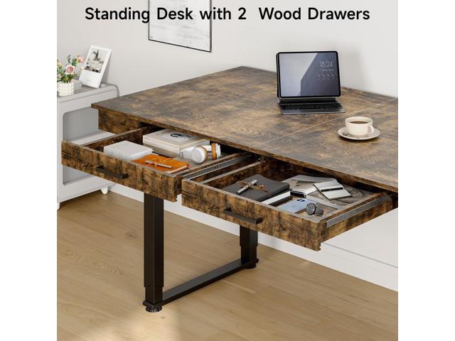 ONBRILL Standing Desk with Drawers, 63x26 Inches Rectangle Electric Stand Up Desk with Dual Motor, Adjustable Height from 28-46 Inch for Home &...