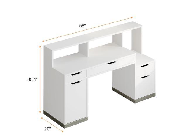 Computer Desk with 4 Drawer & Storage Shelves, 58' White Office Desk with File Drawer & Cabinet, Small Study Desk with Monitor Stand & Printer...