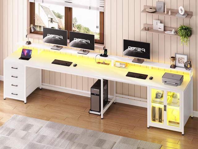 SEDETA L Shaped Gaming Desk with 4 Drawers, 109 Computer Desk with Display Cabinet, Home Office Desks with 2 Monitor Stands, CPU Stand, LED Lights...