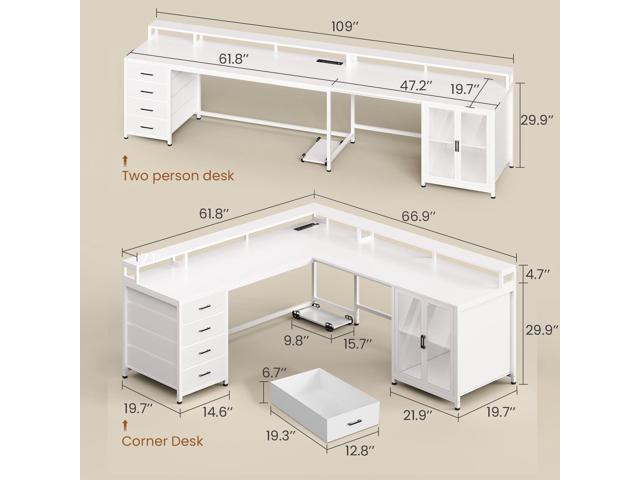 SEDETA L Shaped Gaming Desk with 4 Drawers, 109 Computer Desk with Display Cabinet, Home Office Desks with 2 Monitor Stands, CPU Stand, LED Lights...