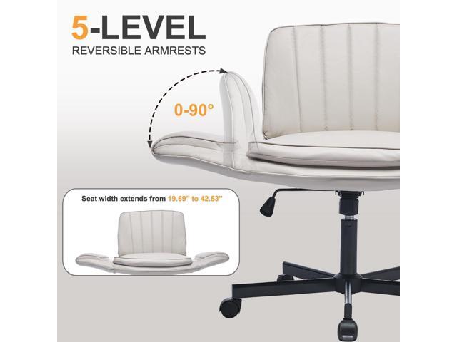 PU Leather Criss Cross Office Chair with Armrests & Wheels, 5-Gear Flip Up Arms Comfy Desk Chair for Women, Height Tilt Adjustable Swivel Chair for...
