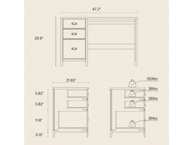 47' Executive Desk with File Drawer, Farmhouse Home Office Desk with Storage Drawer Wood Computer Writing Desk for Study Office, Natural Oak