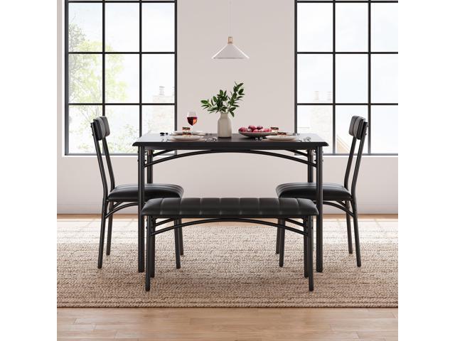 Garvee Dining Table Set for 4, Kitchen Table with Upholstered Bench and 2 Chairs, 4-Piece Wooden Dining Table Set for Apartment, Dining Room, Small...