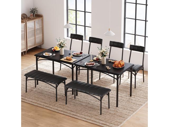 Garvee Dining Table Set for 4, Kitchen Table with Upholstered Bench and 2 Chairs, 4-Piece Wooden Dining Table Set for Apartment, Dining Room, Small...