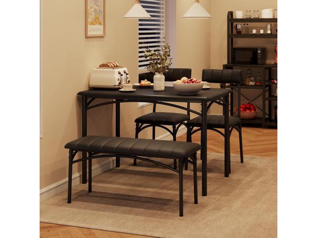Garvee Dining Table Set for 4, Kitchen Table with Upholstered Bench and 2 Chairs, 4-Piece Wooden Dining Table Set for Apartment, Dining Room, Small...