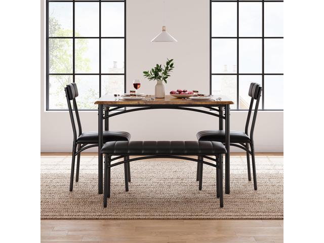 Garvee Dining Table Set for 4, Kitchen Table with Upholstered Bench and 2 Chairs, 4-Piece Wooden Dining Table Set for Apartment, Dining Room, Small...