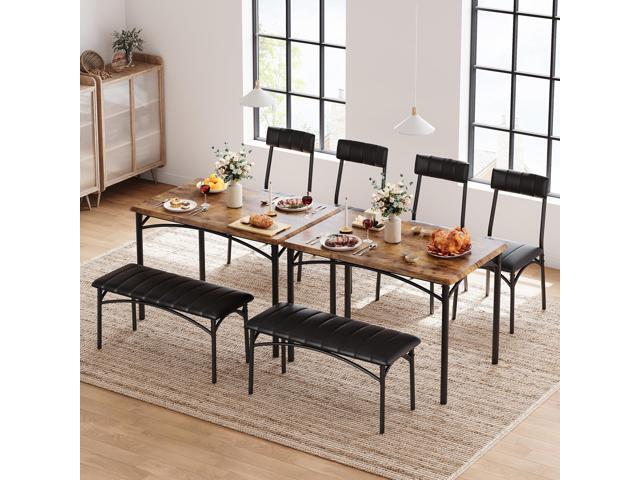 Garvee Dining Table Set for 4, Kitchen Table with Upholstered Bench and 2 Chairs, 4-Piece Wooden Dining Table Set for Apartment, Dining Room, Small...