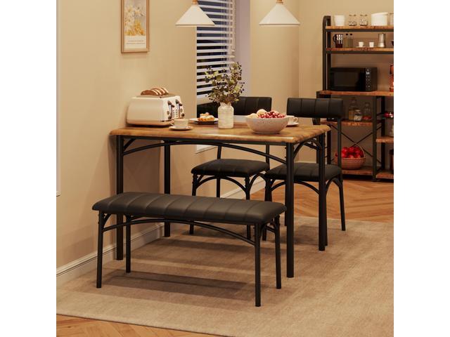 Garvee Dining Table Set for 4, Kitchen Table with Upholstered Bench and 2 Chairs, 4-Piece Wooden Dining Table Set for Apartment, Dining Room, Small...
