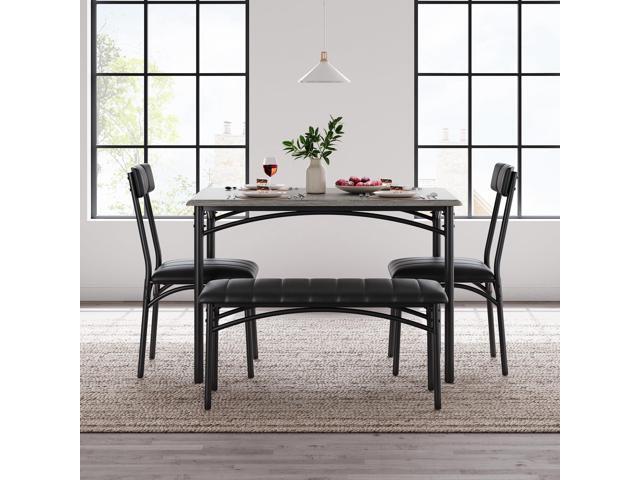 Garvee Dining Table Set for 4, Kitchen Table with Upholstered Bench and 2 Chairs, 4-Piece Wooden Dining Table Set for Apartment, Dining Room, Small...