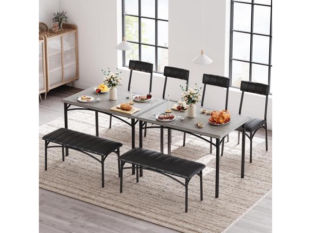 Garvee Dining Table Set for 4, Kitchen Table with Upholstered Bench and 2 Chairs, 4-Piece Wooden Dining Table Set for Apartment, Dining Room, Small...