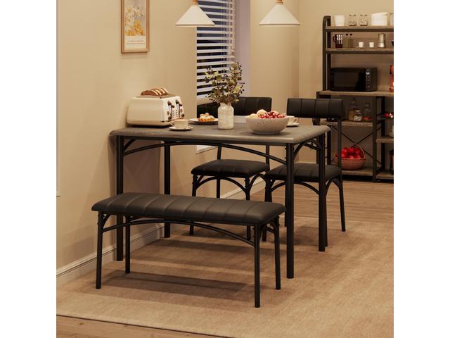 Garvee Dining Table Set for 4, Kitchen Table with Upholstered Bench and 2 Chairs, 4-Piece Wooden Dining Table Set for Apartment, Dining Room, Small...