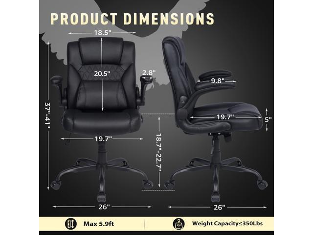 Home Leather Office Chair with Lumbar Support, 5' Padded Seat, Small PU Leather Rocking Desk Chair, Comfy Computer Chairs with Rolling Wheels &...