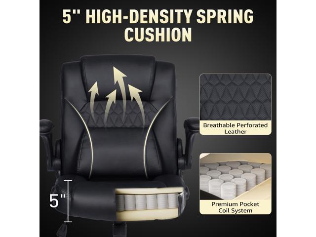 Home Leather Office Chair with Lumbar Support, 5' Padded Seat, Small PU Leather Rocking Desk Chair, Comfy Computer Chairs with Rolling Wheels &...