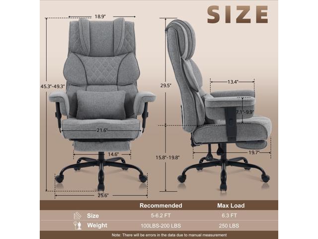 Vonesse Big and Tall Office Chair, Computer Chair with Soft Adjustable Armrests, Ergonomic Gaming Chair with Breathable Linen Design, Executive...