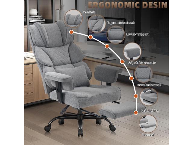 Vonesse Big and Tall Office Chair, Computer Chair with Soft Adjustable Armrests, Ergonomic Gaming Chair with Breathable Linen Design, Executive...