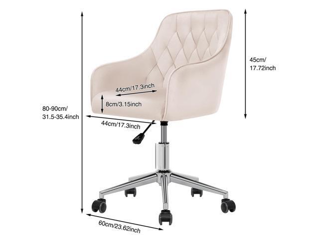 HOFFREE Velvet Office Chair Cute Vanity Chair with Wheels for Bedroom Upholstered Task Chair for Home Office (Beige)