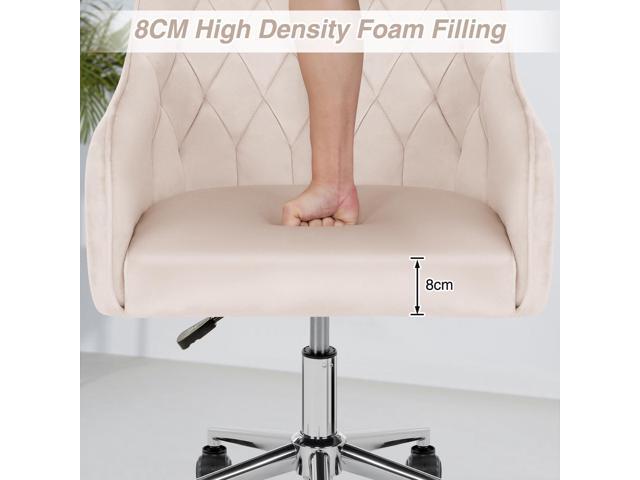 HOFFREE Velvet Office Chair Cute Vanity Chair with Wheels for Bedroom Upholstered Task Chair for Home Office (Beige)