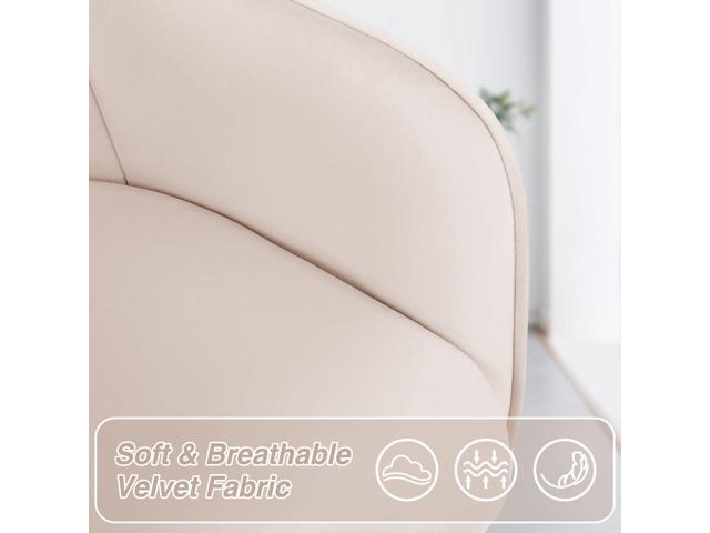 HOFFREE Velvet Office Chair Cute Vanity Chair with Wheels for Bedroom Upholstered Task Chair for Home Office (Beige)