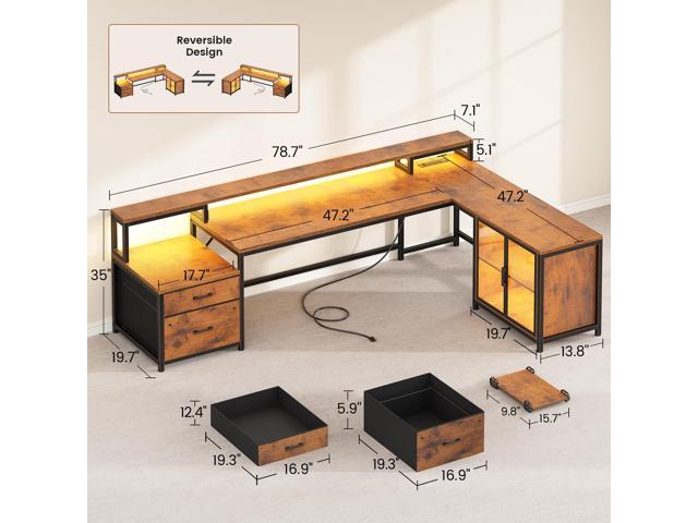 SEDETA 78.7 Large L Shaped Desk with Storage Drawers, Office Desk with File Drawer and Display Cabinet, L Shaped Gaming Desk with Storage, Power...
