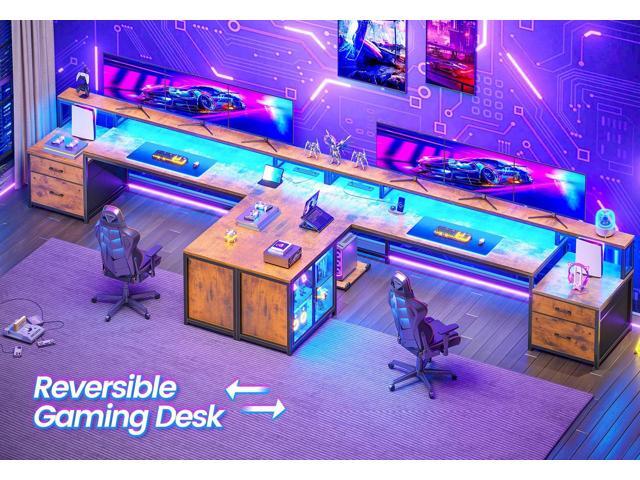 SEDETA 78.7 Large L Shaped Desk with Storage Drawers, Office Desk with File Drawer and Display Cabinet, L Shaped Gaming Desk with Storage, Power...
