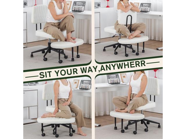 Ergonomic Cross Legged Office Chair with Wheels, Wide Seat and Backrest for Meditation, ADHD Cross Legged Office Chair with Adjustable Height,...