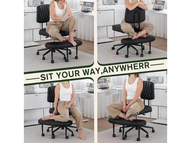 Ergonomic Cross Legged Office Chair with Wheels, Wide Seat and Backrest for Meditation, ADHD Cross Legged Office Chair with Adjustable Height,...