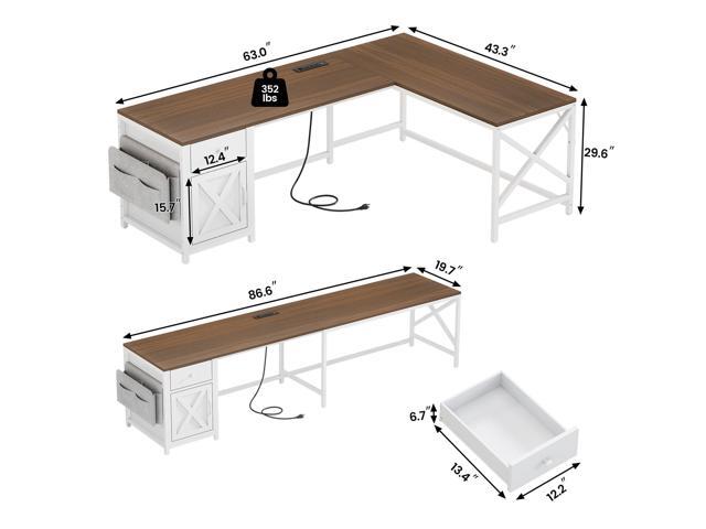 SEDETA 63' L Shaped Desk, Convertible Corner Office Desk with Drawer, Farmhouse Computer Desk with Power Strip & Storage Cabinet for Home Office,...