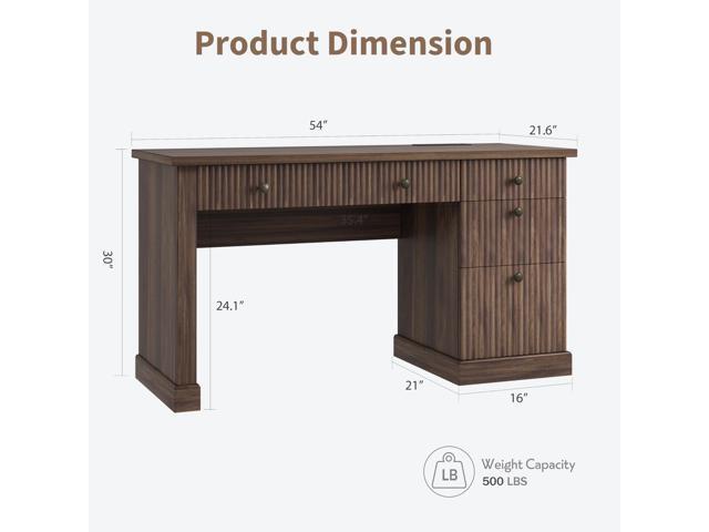 Garvee Fluted Home Office Desk Storage, 54 in Modern Executive Desk with Charging Station, Wooden Computer Writing Desk with File Cabinet & Drawers...