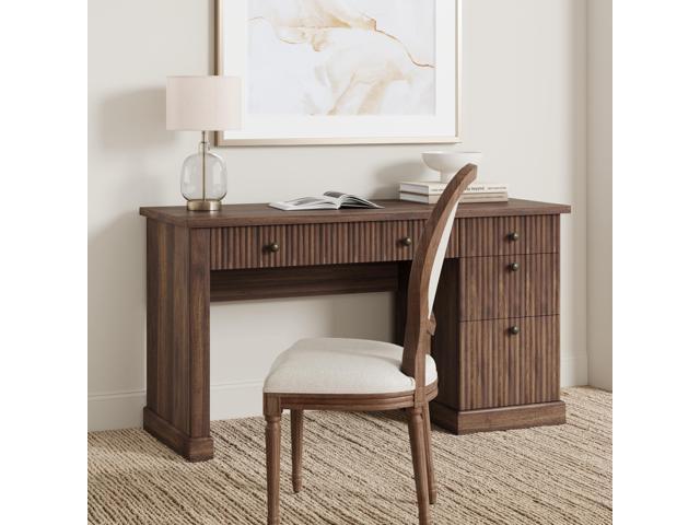 Garvee Fluted Home Office Desk Storage, 54 in Modern Executive Desk with Charging Station, Wooden Computer Writing Desk with File Cabinet & Drawers...