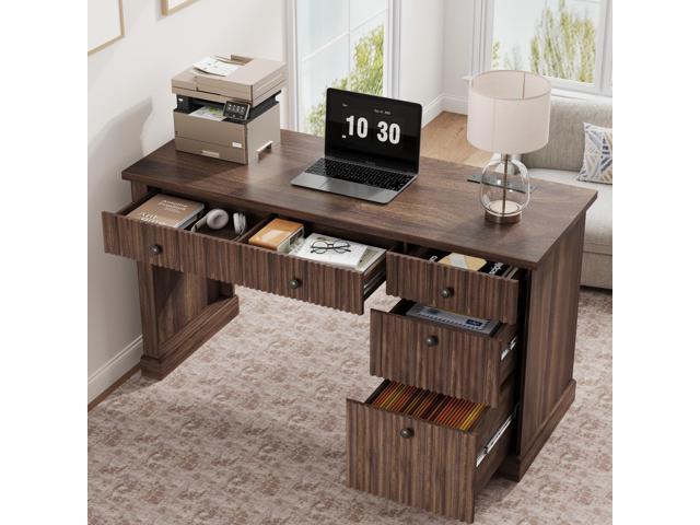 Garvee Fluted Home Office Desk Storage, 54 in Modern Executive Desk with Charging Station, Wooden Computer Writing Desk with File Cabinet & Drawers...