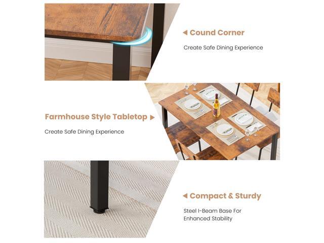 Kitchen Dining Table Set for 4, 5-Piece Kitchen Table and Chairs, Base Reinforcement Structure Dining Room Table Sets, Dining Table with 4 Chairs...