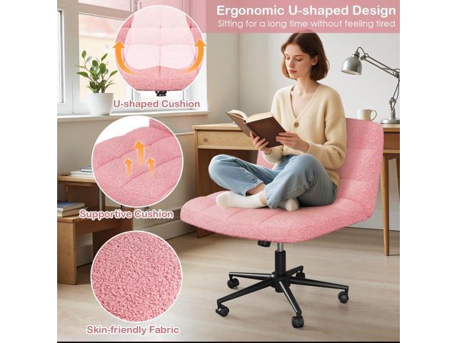 TLSUNNY Swivel Criss Cross Legged Chair, Armless Home Office Chair with Wheels and Comfy Wide Cushion, Height Adjustable for Desk, Vanity, Bedroom,...