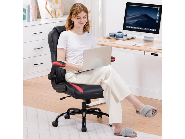 COMHOMA Office Computer Gaming Chair Ergonomic Desk Chair for Adults with Lumbar Support Flip-Up Arms Adjustable Height Swivel Wheels PU Leather...