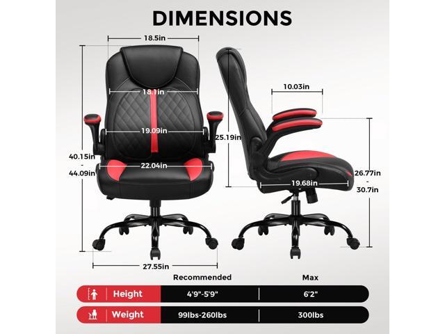 COMHOMA Office Computer Gaming Chair Ergonomic Desk Chair for Adults with Lumbar Support Flip-Up Arms Adjustable Height Swivel Wheels PU Leather...